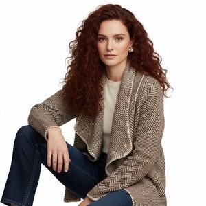 Silver Jeans Brown & Cream Lambswool Knit Long Sleeve Cardigan Size M